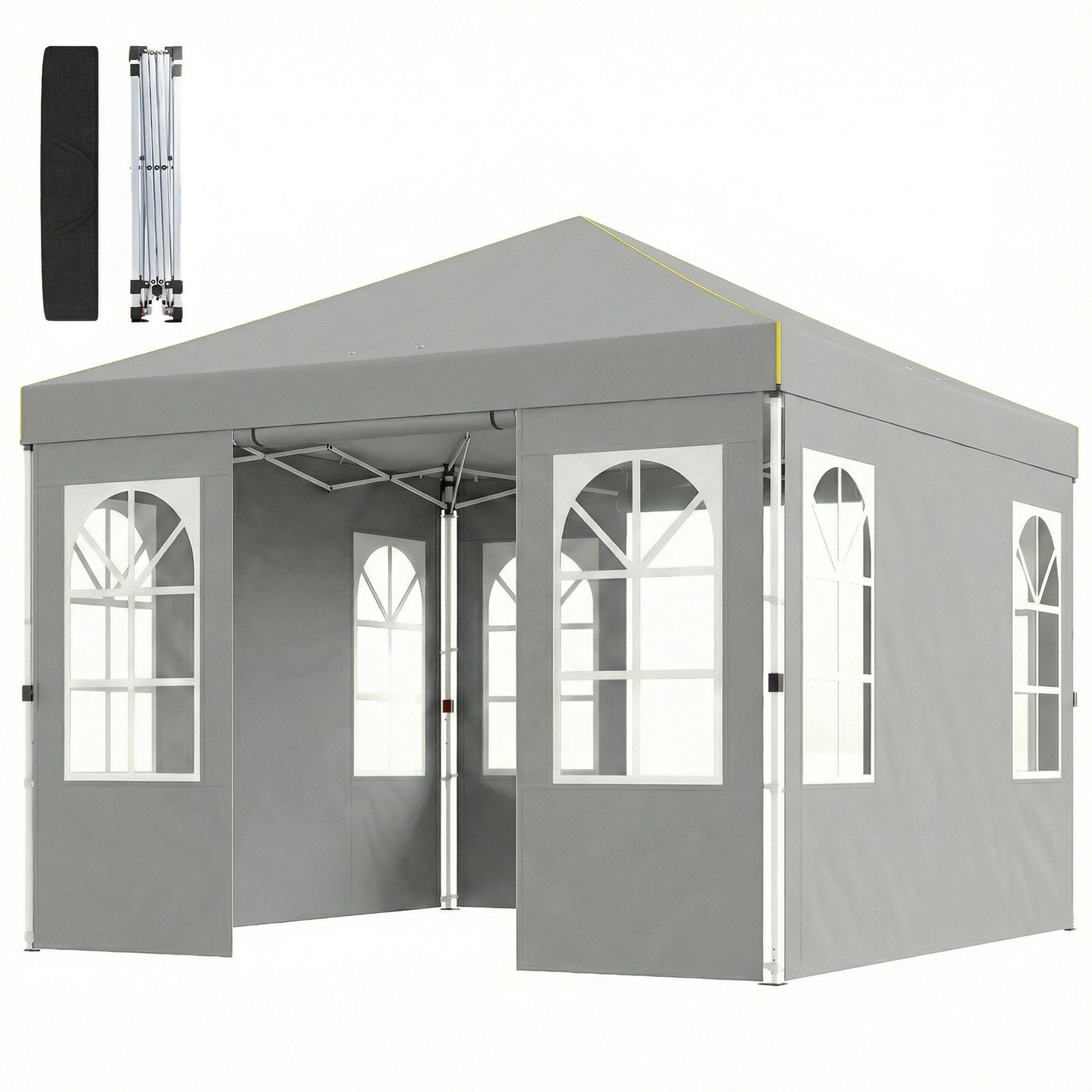 9.6 x 9.6 ft Pop Up Canopy Tent with 4 Sidewalls, UPF 50+ 1-Button Push Easy Setup Outdoor Instant Canopy, Light Grey