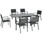 Patio Dining Set for 6, Aluminum Expandable Outdoor Table and 6 Stackable Chairs with Padded Back, Mesh Seat, Black