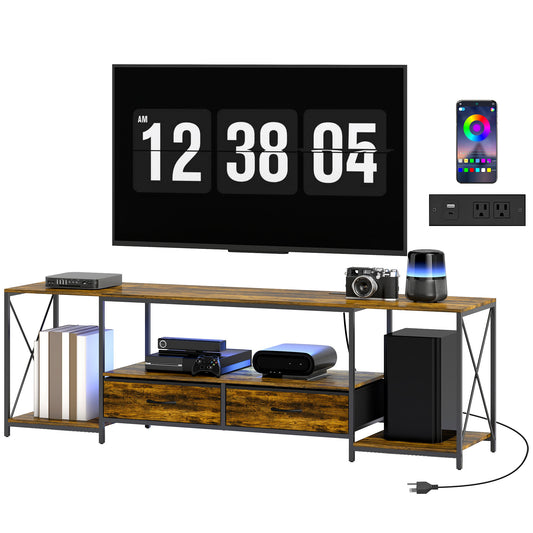 Industrial TV Stand with RGB LED Lights - Rustic Brown
