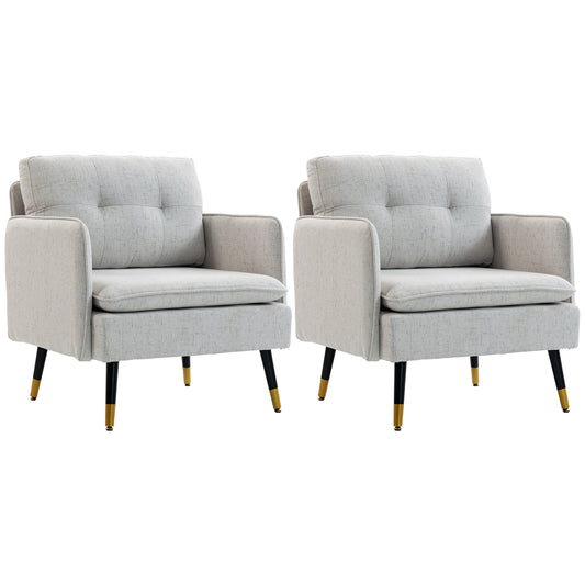 Upholstered Accent Chairs Set of 2 with Tufted Back - Cream White