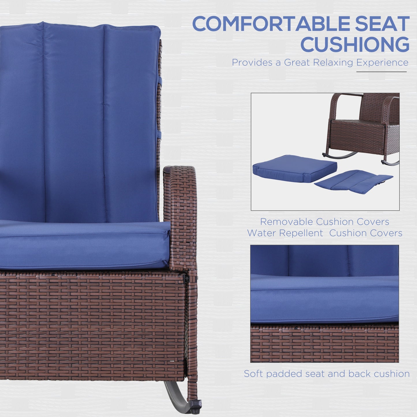 Outdoor Wicker Rocking Chair with Cushion, Patio PE Rattan Recliner Chair with Adjustable Footrest, Armrests, Red