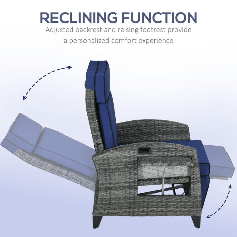Outdoor Recliner Chair with Adjustable Backrest and Side Tray