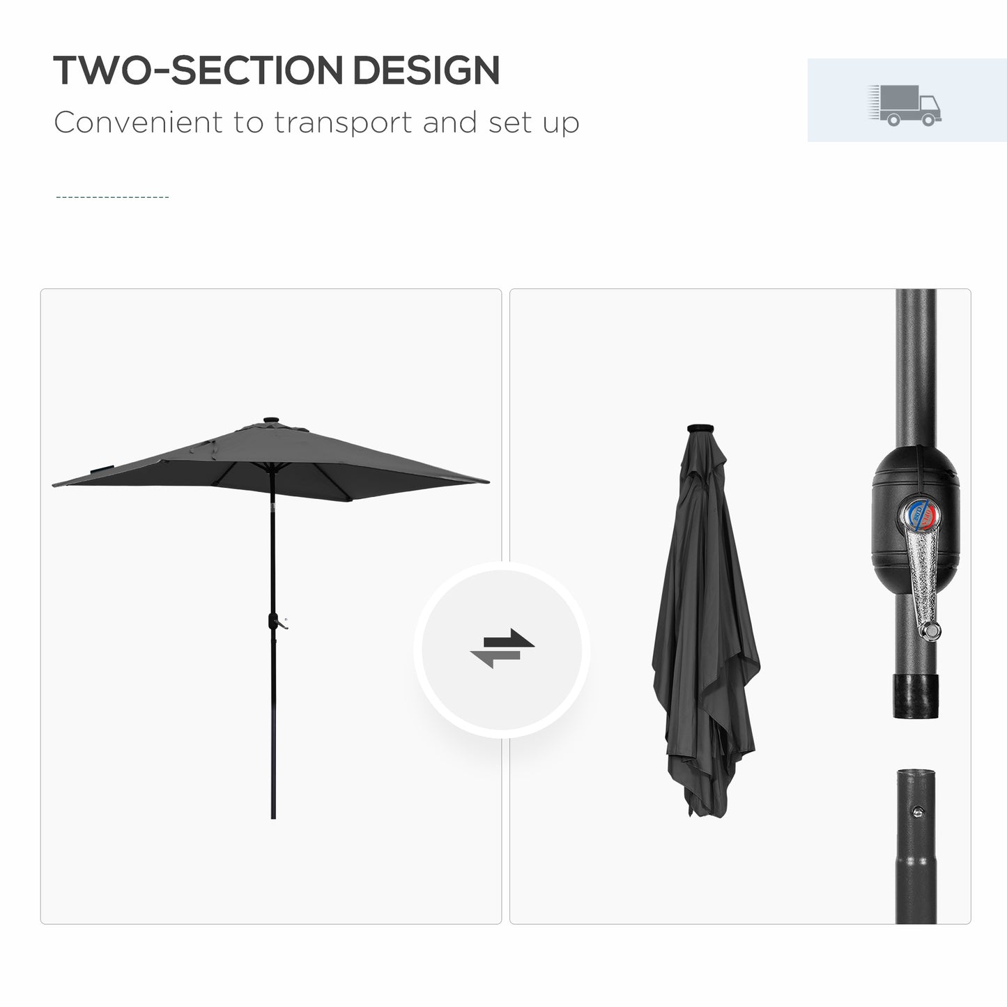 6' x 10' Patio Umbrella with 22 LED Solar Lights and Tilt, Rectangular Outdoor Table Umbrella with Crank, Dark Grey