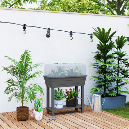 Dark Grey Self-Watering Raised Garden Bed with Greenhouse Lid