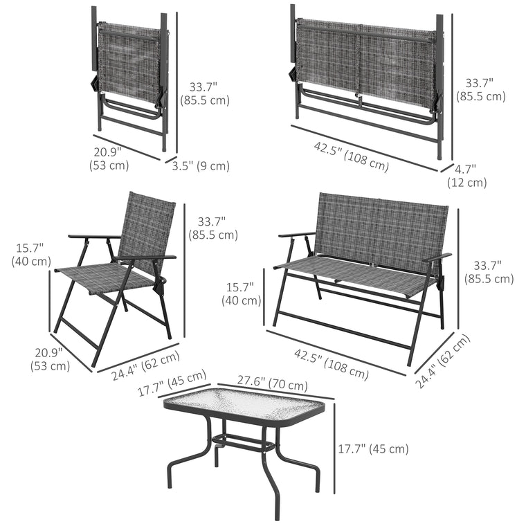 4-Piece Patio Set with Foldable Armchairs & Glass Table