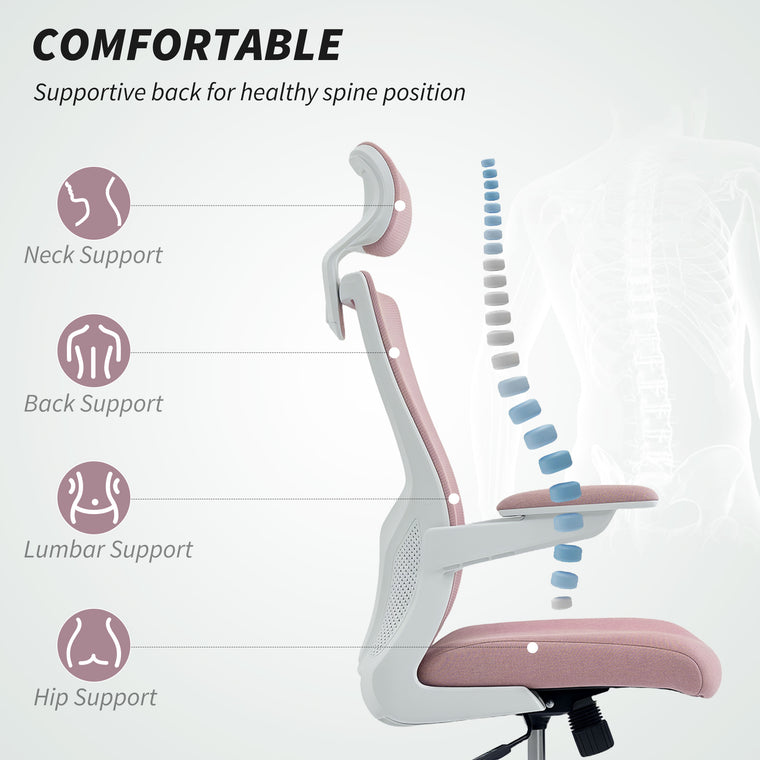 Ergonomic Office Chair with Lumbar Support and Headrest - Pink