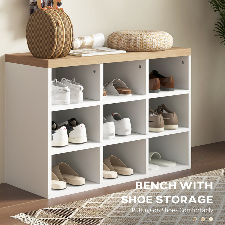 2-in-1 Hall Tree with Shoe Bench and 5 Hooks - White