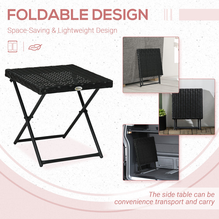 15.75" Black Wicker Folding Side Table