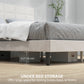 Queen Size Bed Frame with Upholstered Headboard, Modern Platform Bed Frame with Wood Slats, 1100 lbs Capacity, Cream