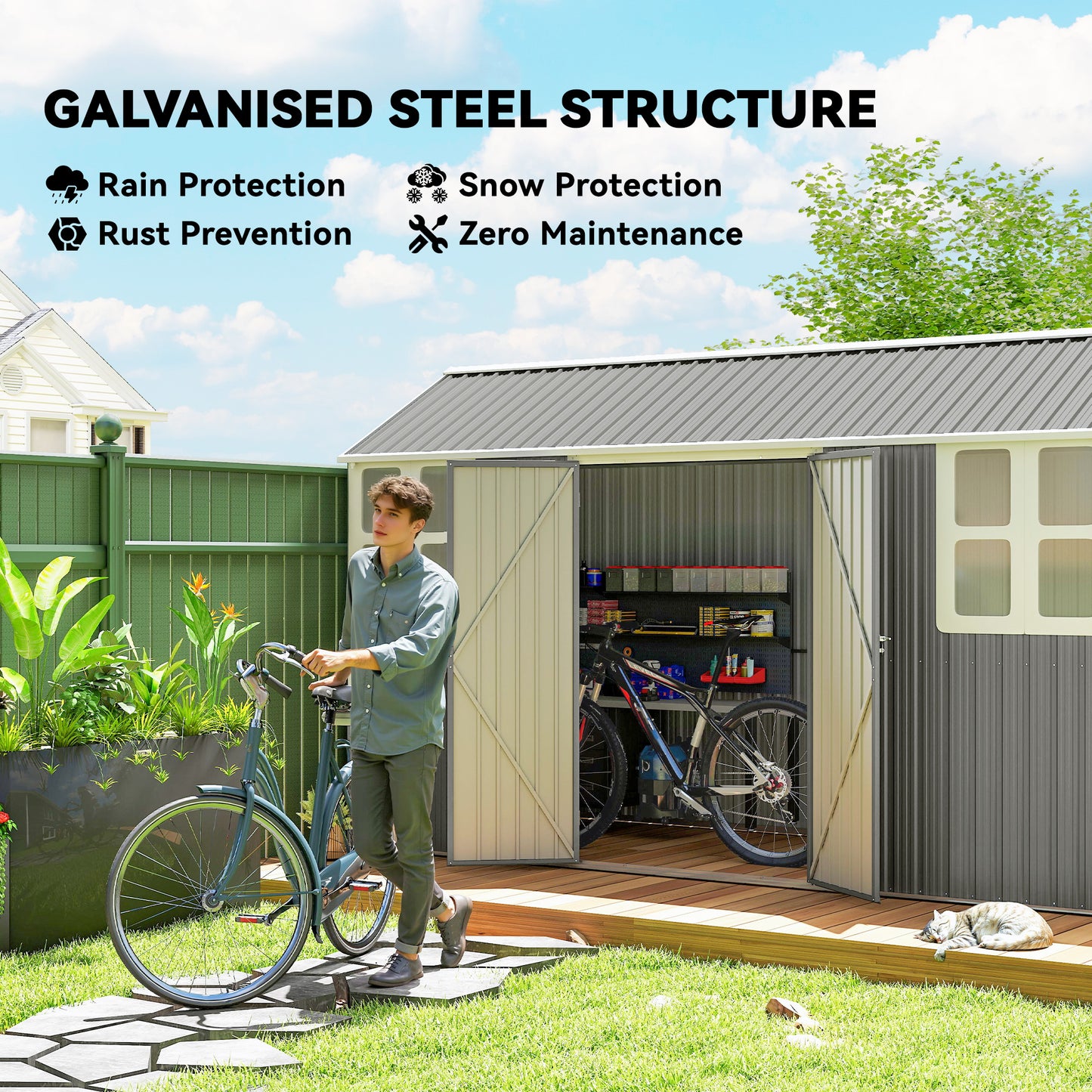 Metal Garden Storage Shed, Outdoor Tool Storage House with Lockable Door, Vents, Sloped Roof, Light Grey