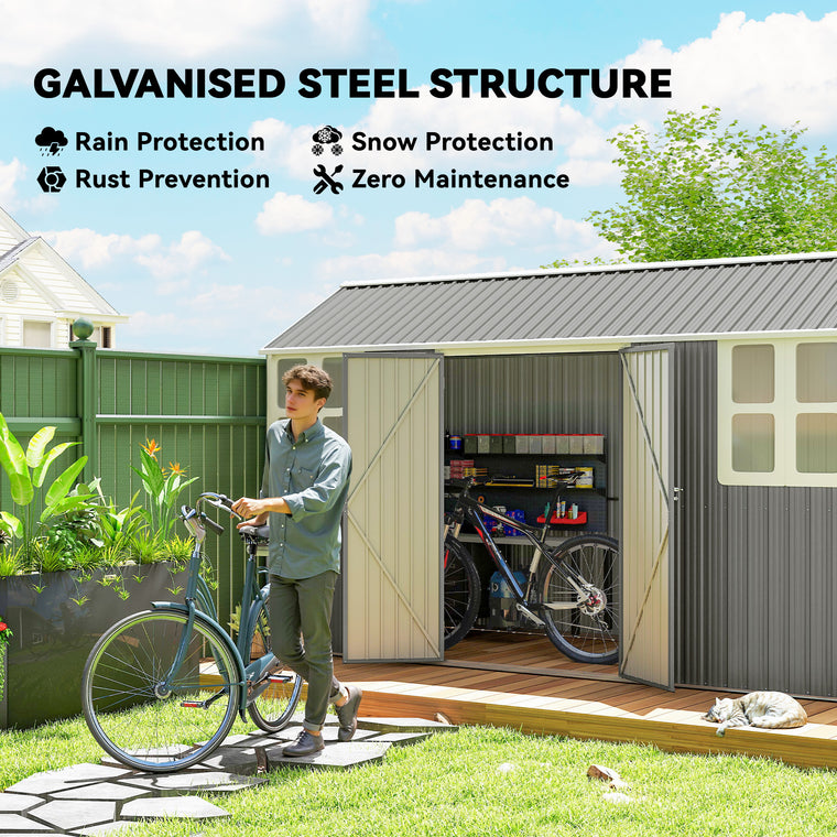 Metal Garden Storage Shed with Lockable Door & Sloped Roof