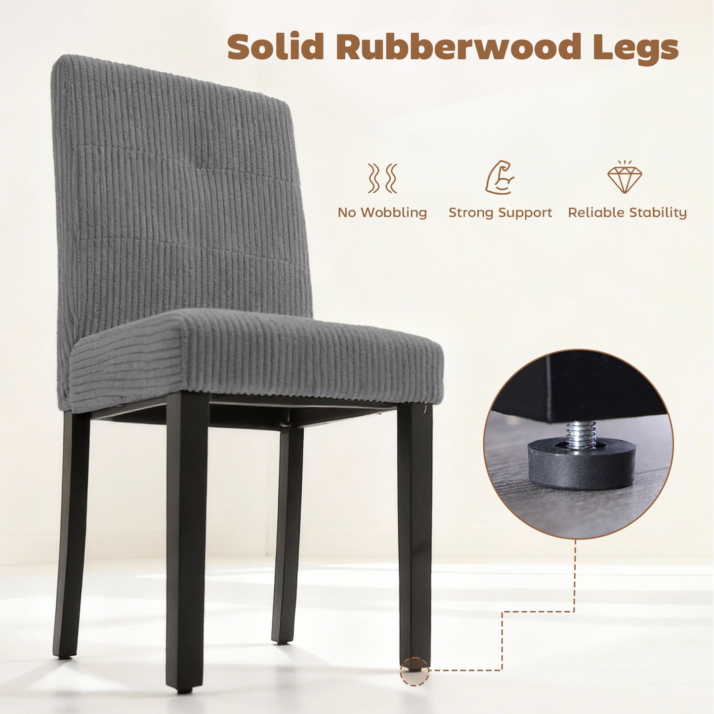 Modern Dining Chairs Set of 4, Kitchen Chairs with Rubberwood Legs and Padded Seat, Dark Grey