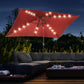 6.5x10ft Patio Umbrella Rectangle Solar Powered Tilt Aluminum Outdoor Market Parasol with LEDs Crank (Wine Red)