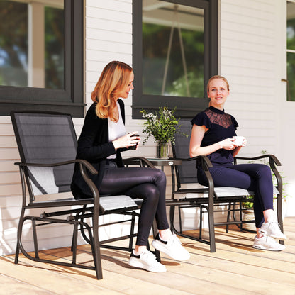 Grey Double Glider Chair with Glass Top Table