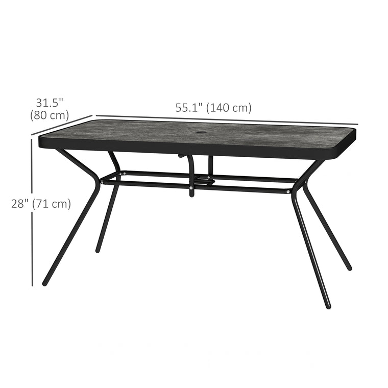 55" Rectangle Outdoor Dining Table with Umbrella Hole