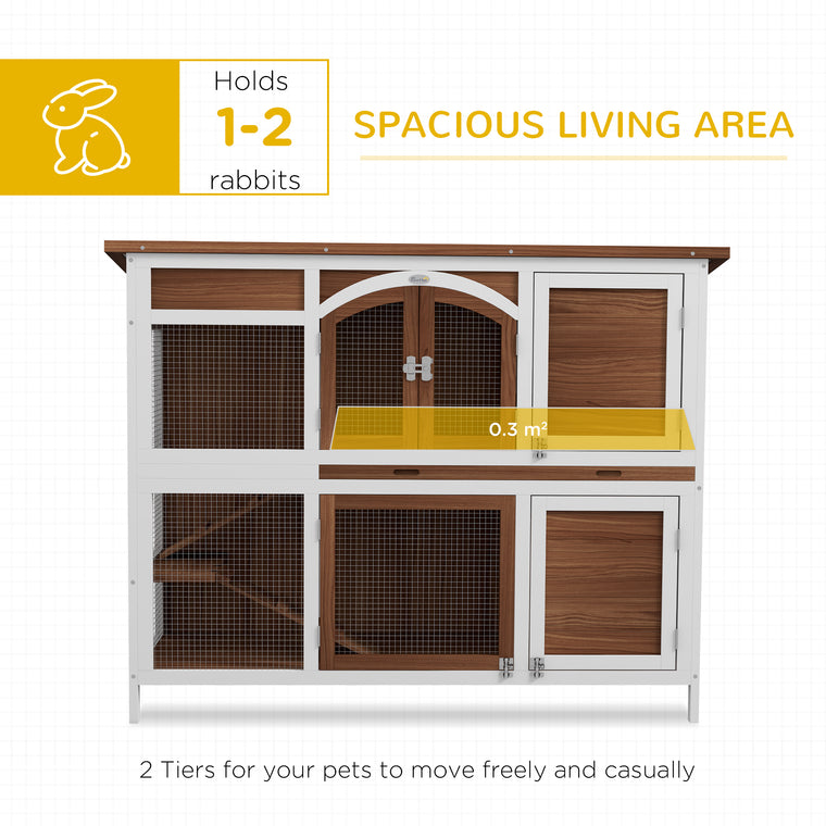 Two-Tier Wooden Rabbit Hutch with Openable Roof & Tray