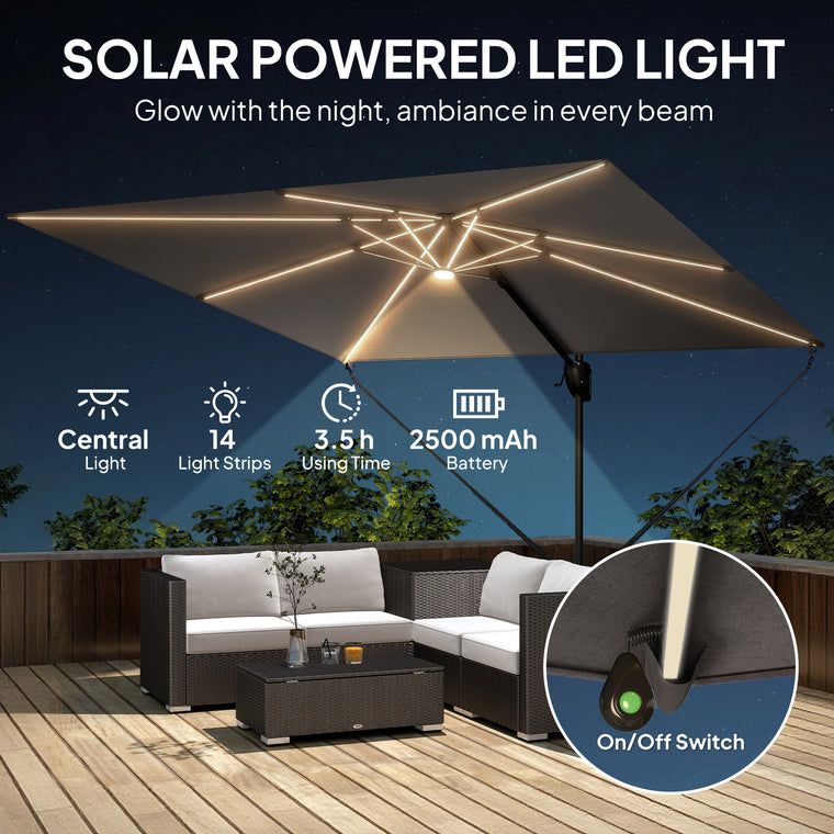 10' x 9.7' Dark Grey Offset Cantilever Umbrella with Lights