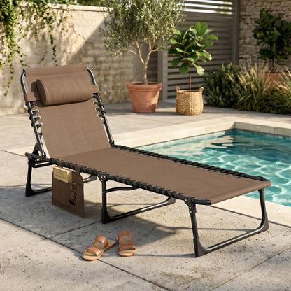 Brown Folding Chaise Lounge with Adjustable Backrest