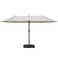 15' Outdoor Patio Umbrella with Twin Canopy Sunshade Steel Table Umbrella w/ Lift Crank, Cross base, Sandbag, Cream