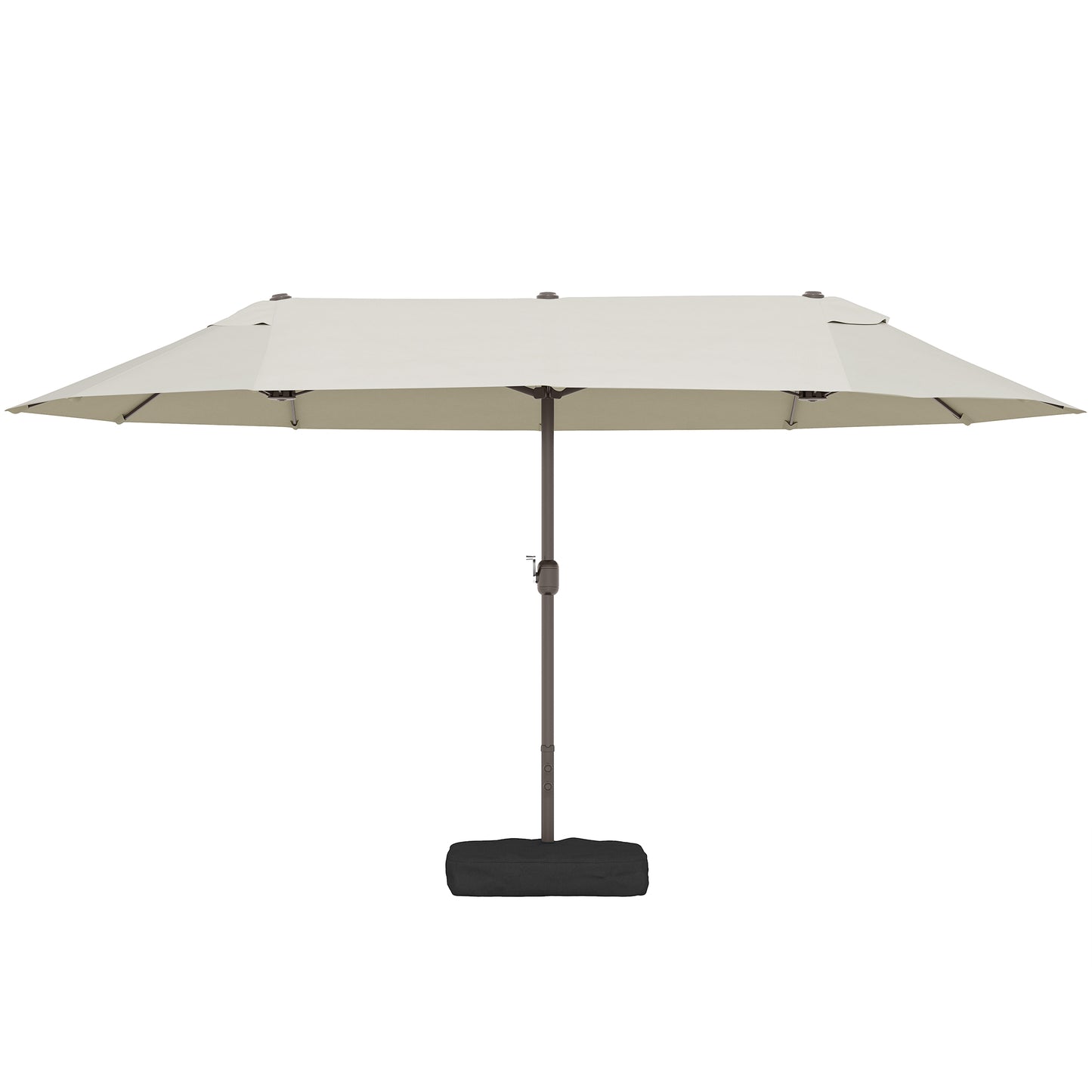 15' Outdoor Patio Umbrella with Twin Canopy Sunshade Steel Table Umbrella w/ Lift Crank, Cross base, Sandbag, Cream