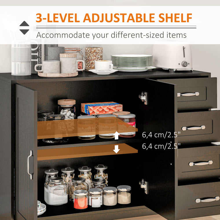 Sideboard Buffet Cabinet with 4 Drawers - Black