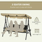 Outdoor 3-Seat Porch Swing with Canopy, Rattan Seat, Removable Cushion, Pillows and Steel Frame