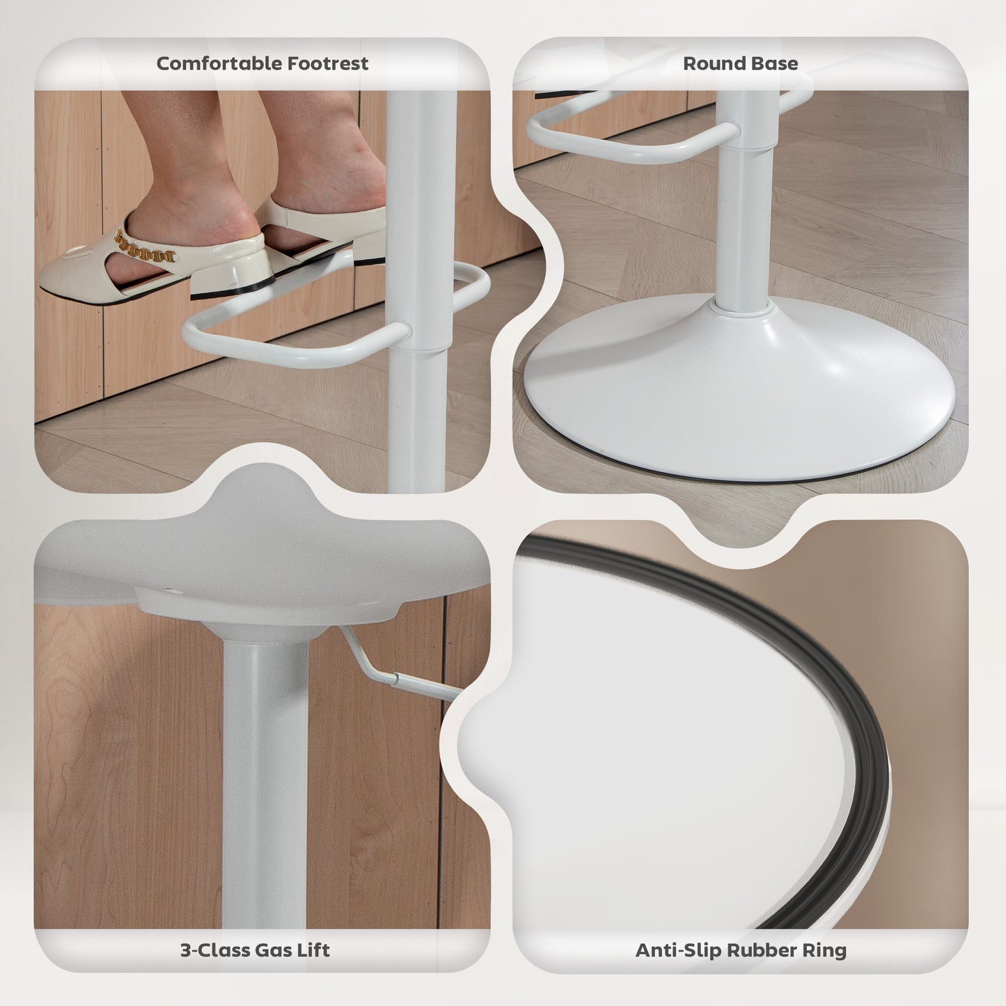 Counter Height Bar Stools Set of 2, Streamlined Bar Chairs with Adjustable Height and Swivel PU Leather Seat, White