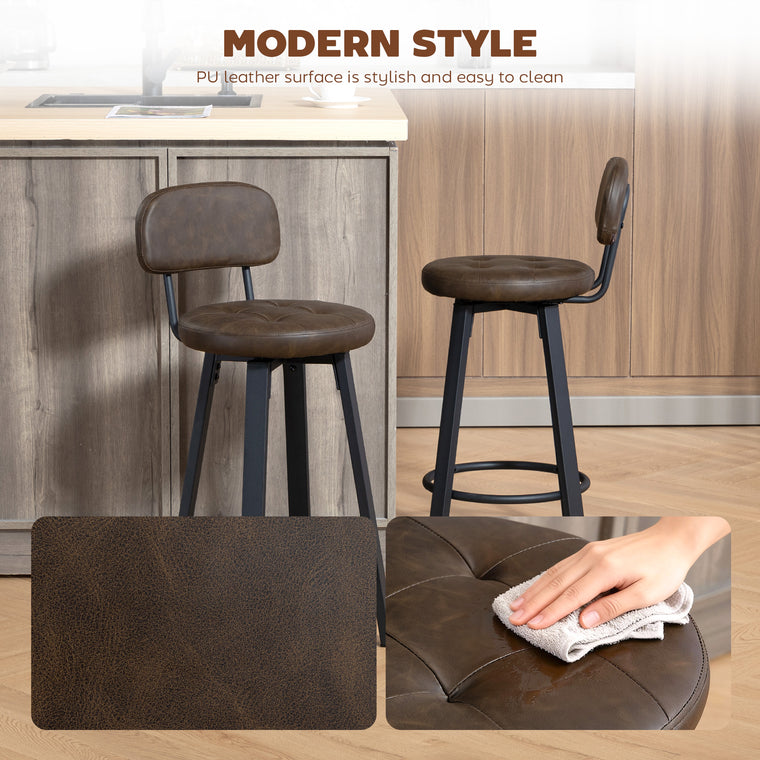 Upholstered Bar Stools Set of 2 with Backrest - Brown