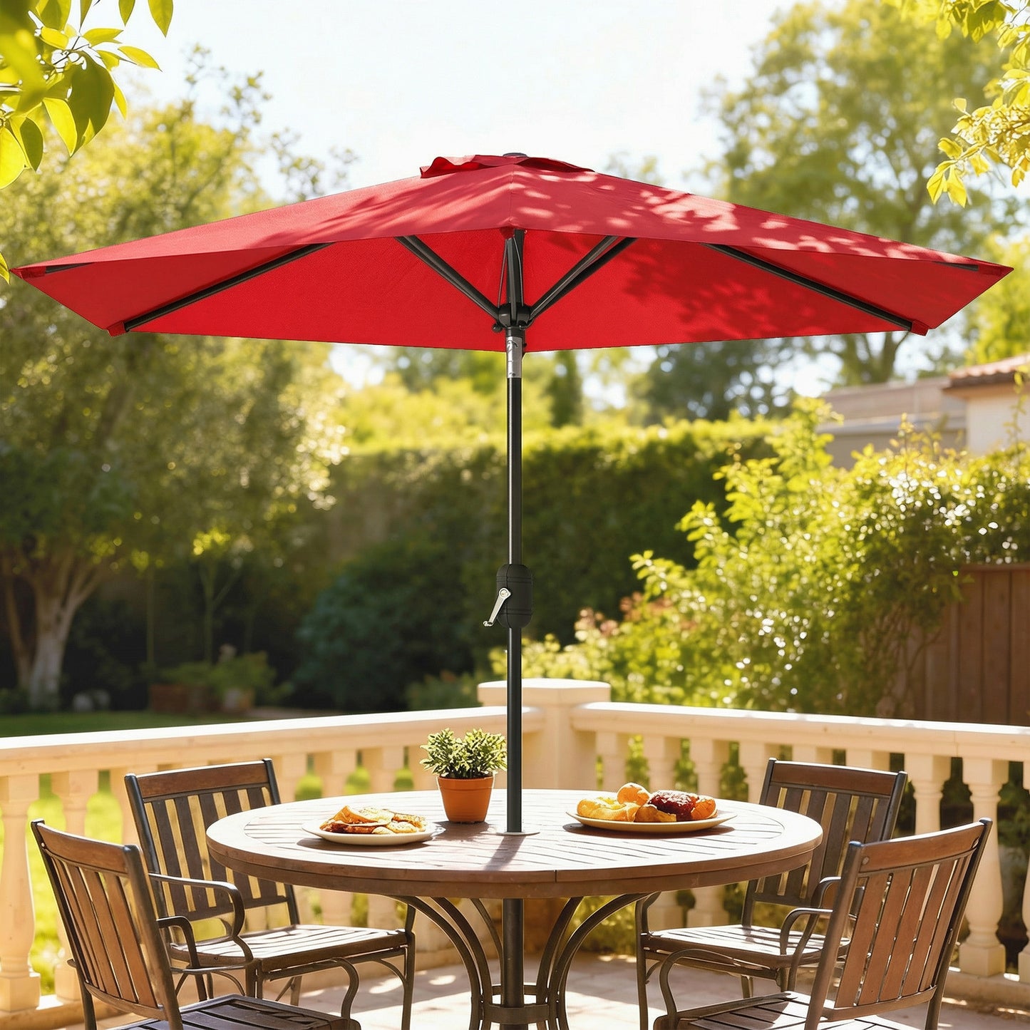 Wine Red Patio Sun Umbrella with 6 Ribs