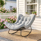 Oversized Rattan Patio Egg Chair, Outdoor Rocking Chair with Padded Cushion for Indoor, Porch, Grey