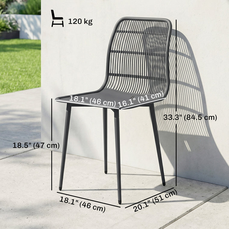 Slotted-Back Outdoor Dining Chairs, Set of 4 - Grey