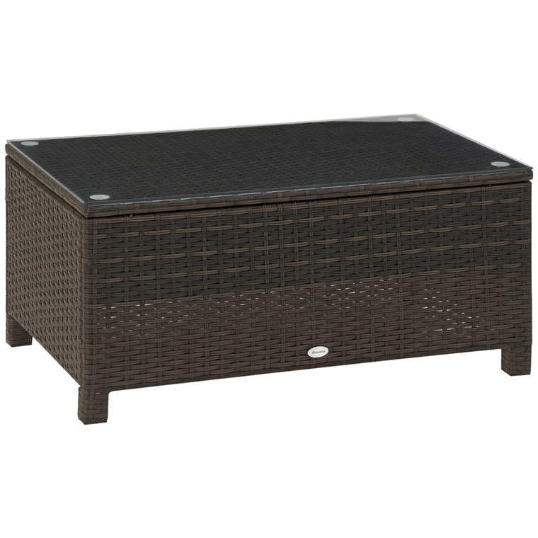 Brown Rattan Coffee Table with Tempered Glass Top