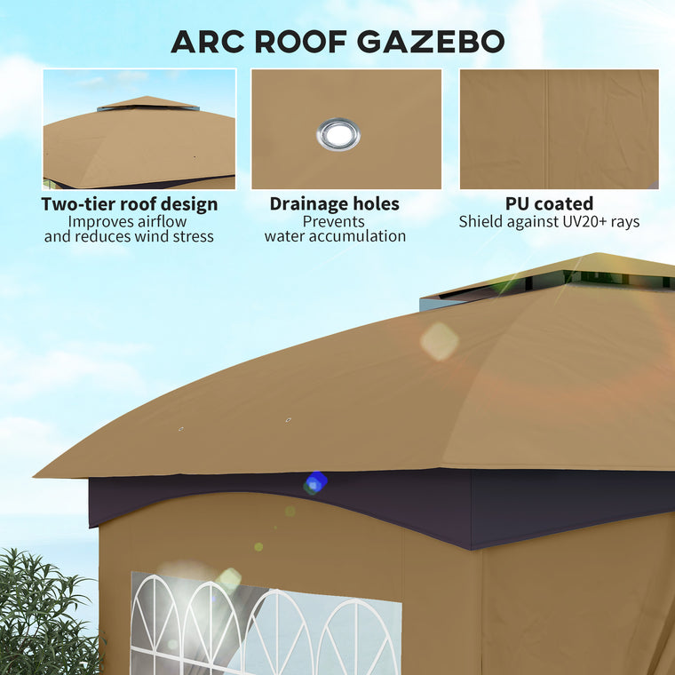 11' x 11' Beige Double Roof Gazebo with Church Windows