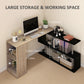 55" Corner Computer Desk, 360° Rotating L-Shaped Desk, Home Office Workstation with 3-Tier Shelves