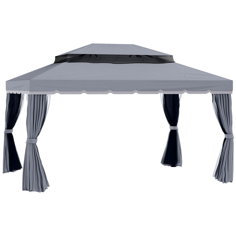 13' x 10' Dark Grey Aluminum Gazebo with Double Roof & Netting