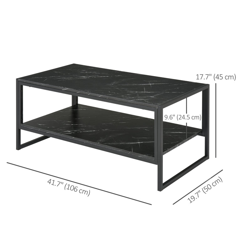 2-Tier Coffee Table with Storage Shelf - Black