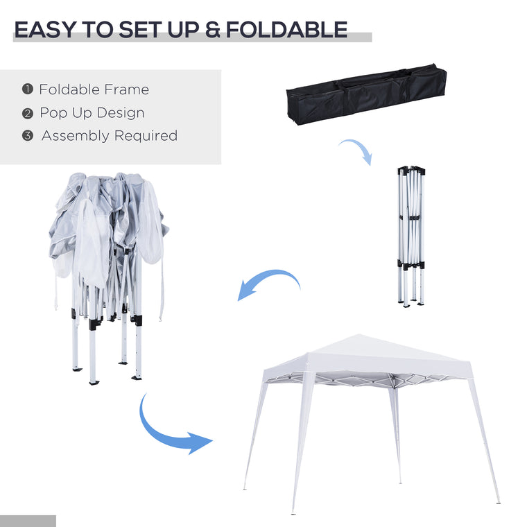 8' x 8' White Foldable Pop-Up Canopy Tent with Carrying Bag