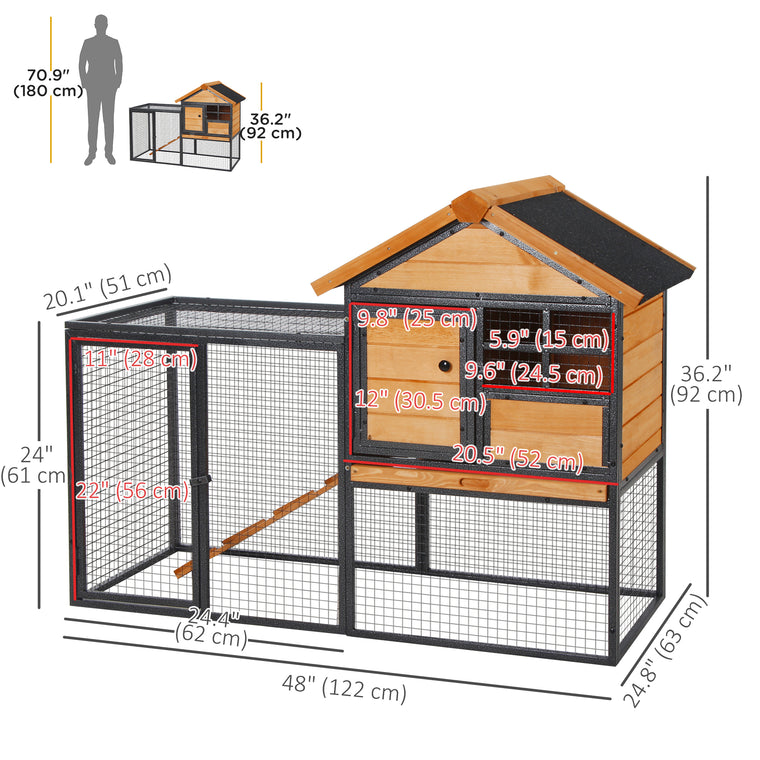 48"L Yellow Wooden Rabbit Hutch with Run & Asphalt Roof