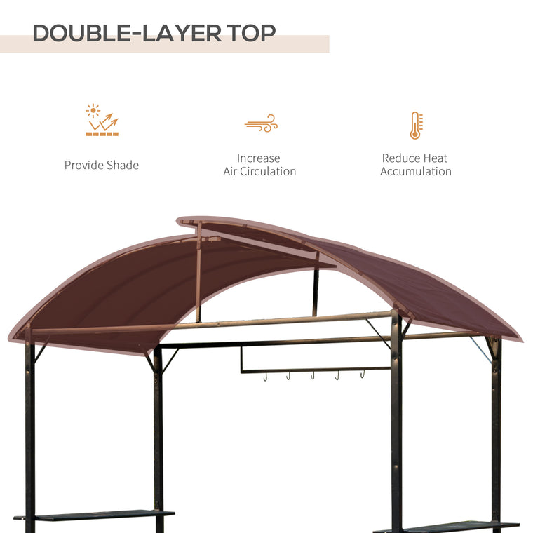 8x4ft Coffee Metal BBQ Gazebo with Side Shelf