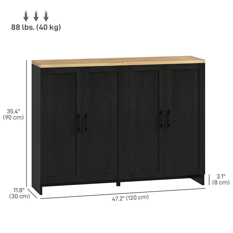Sideboard Buffet Cabinet with 4 Doors - Black