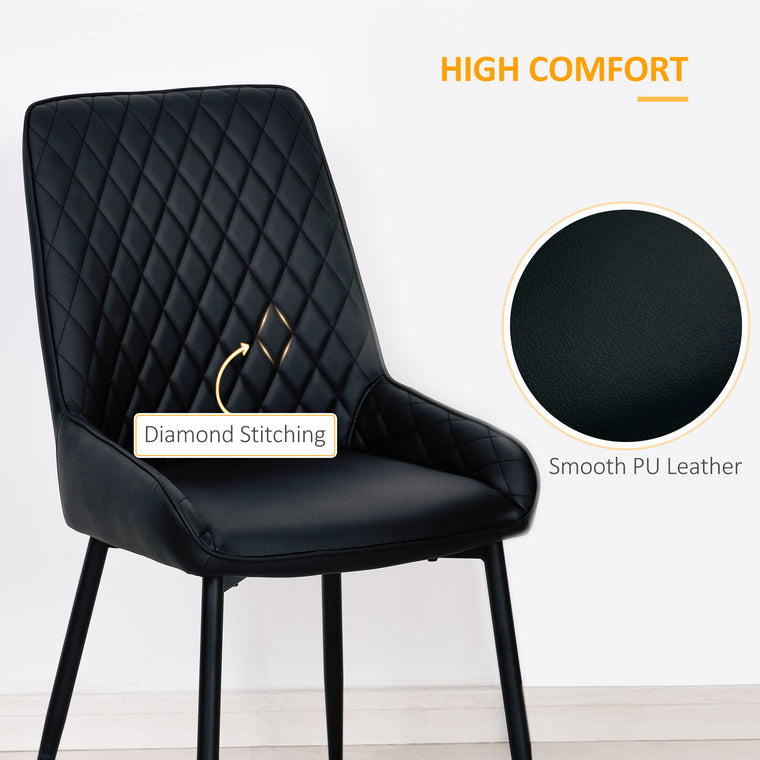 Set of 2 Tufted Dining Chairs with Steel Legs - Black