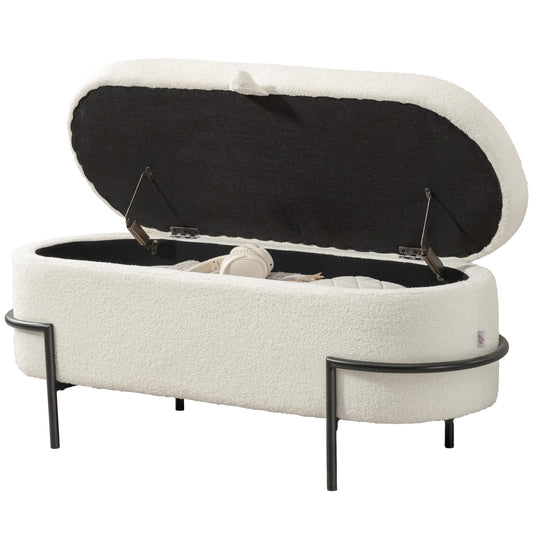 45" Sherpa Fleece Storage Ottoman - Cream White