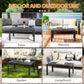 Outdoor Coffee Table, Rectangular Patio Table with Steel Frame and Slat Tabletop for Garden, Balcony, Grey