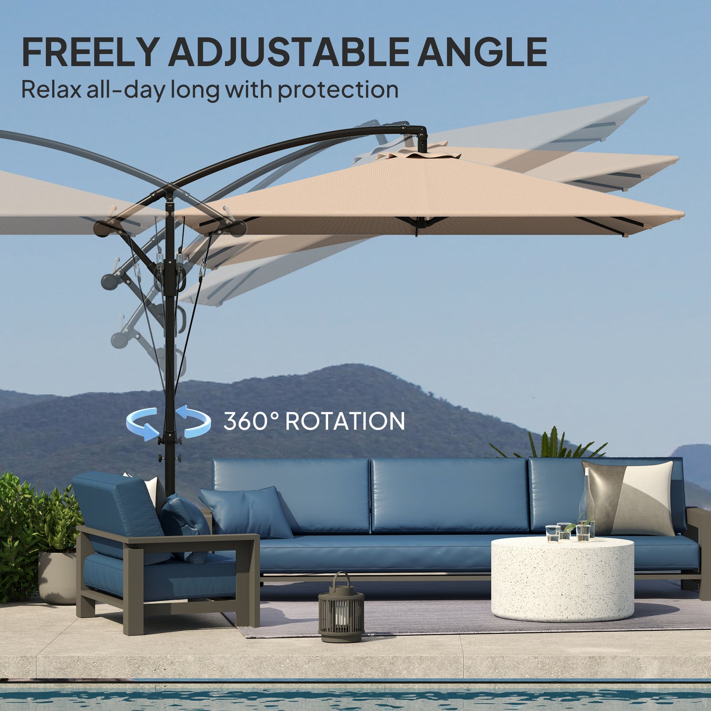 Khaki Offset Umbrella UPF50+ with Wind Securing Cover