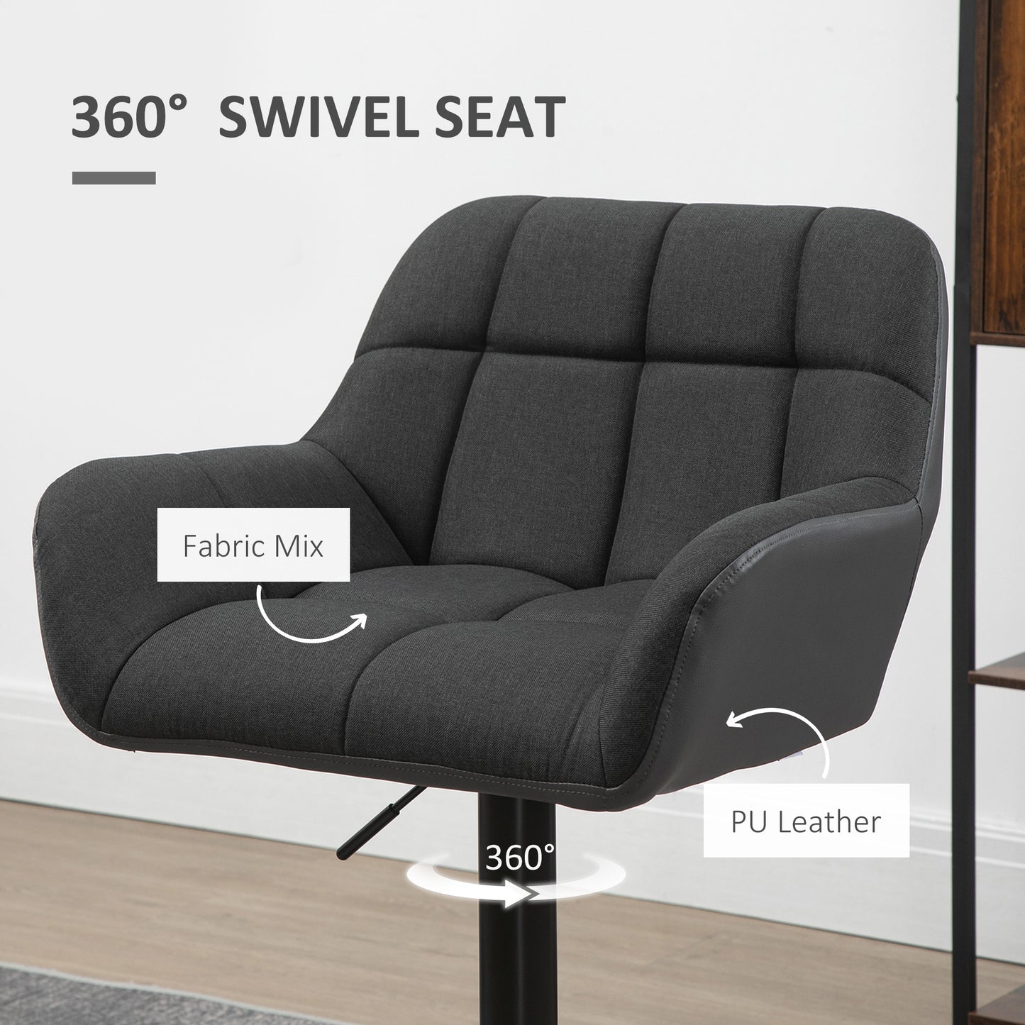 Swivel Barstools Set of 2 Adjustable Bar Stools with Footrest Armrests and PU Leather Back for Dining Room Black, Grey