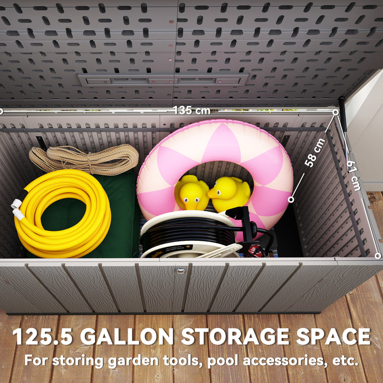 125.5-Gallon Deck Box with Lockable Lid & Gas Struts