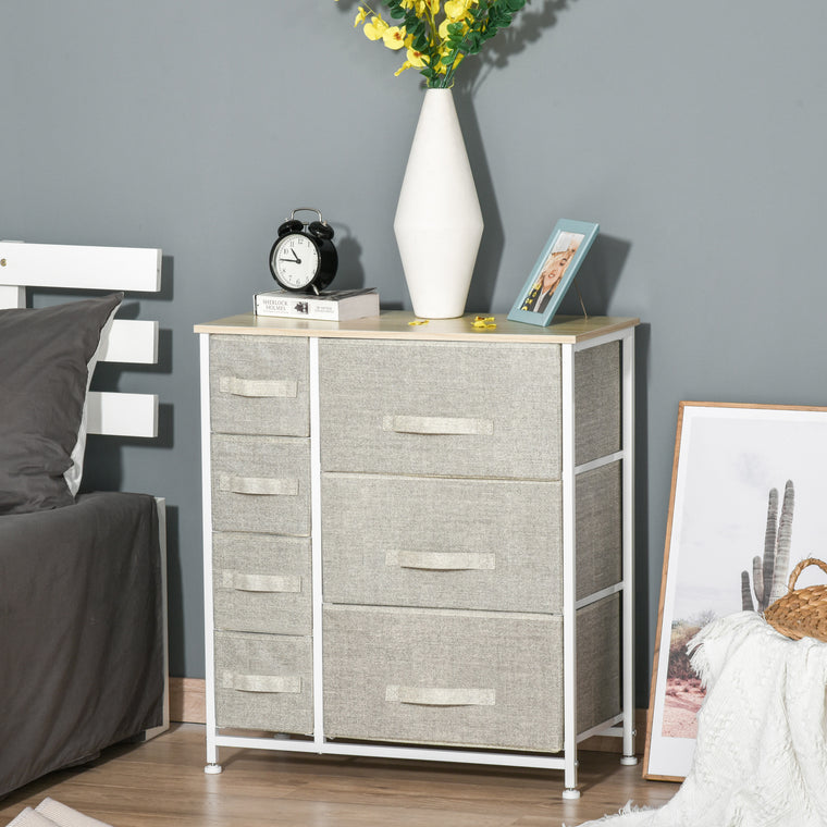 7-Drawer Fabric Dresser with Metal Frame - Light Grey