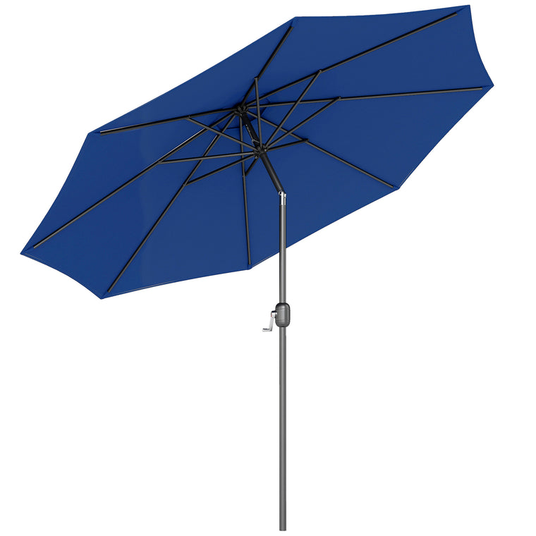 10' x 8' Blue Round Market Umbrella with Crank & Tilt