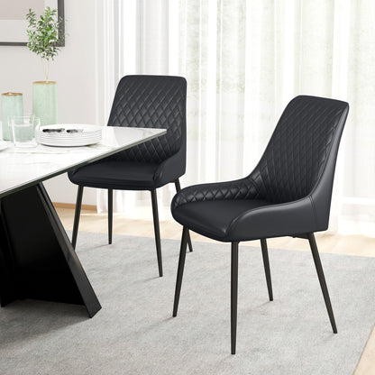 Set of 2 Tufted Dining Chairs with Steel Legs - Black