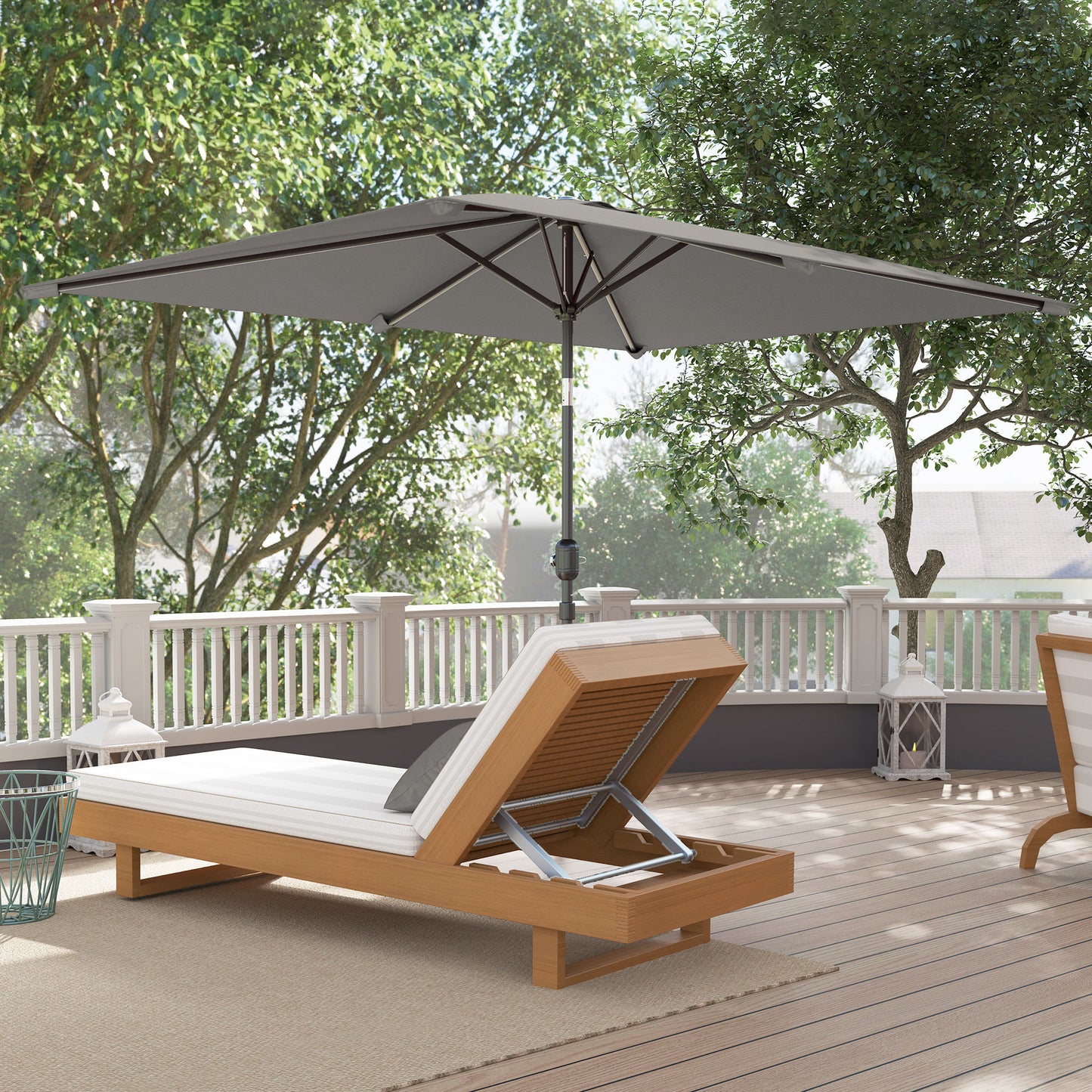 6.5x9.6ft Rectangle Aluminum Tilt Patio Umbrella, Garden Market Parasol, Outdoor Sunshade Canopy with Crank, Light Grey